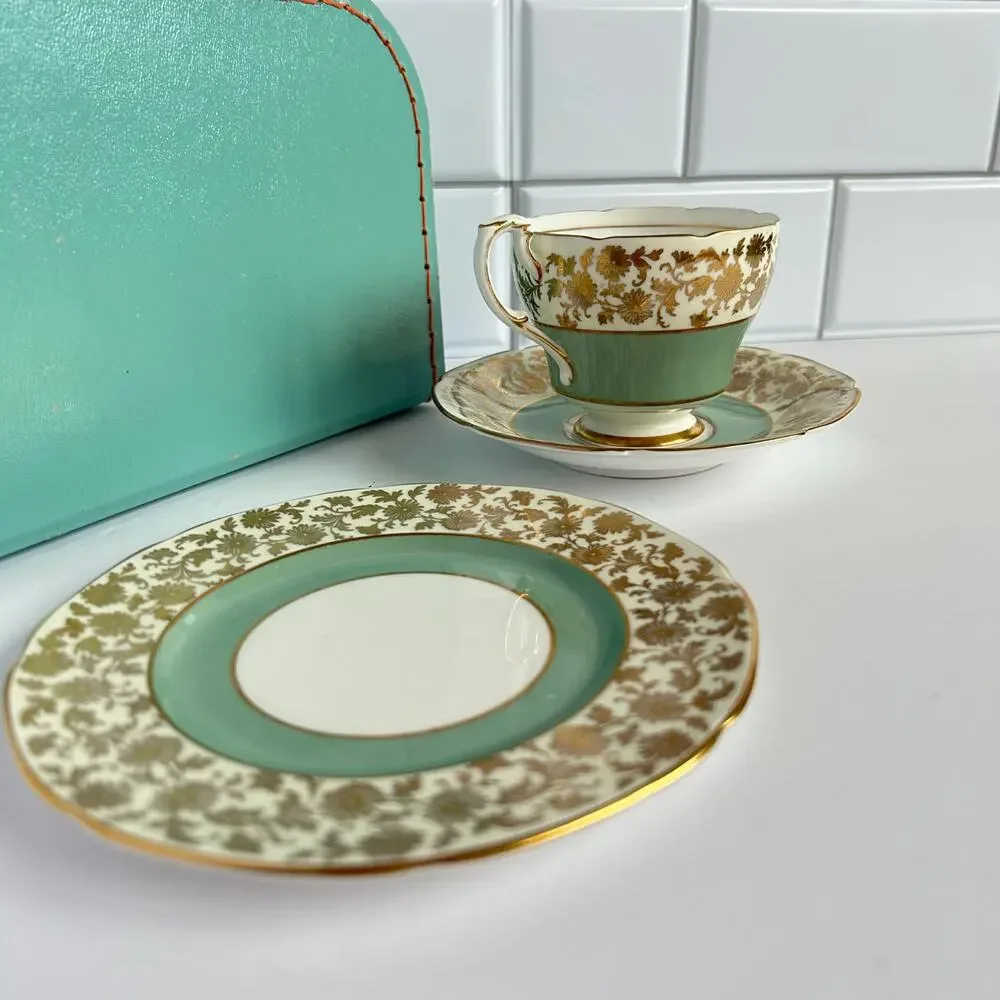 Paragon Royal Warrant Mint Gold Bone China Teacup Saucer Trio